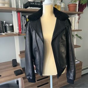 Acne Studios Avone leather jacket fur collar